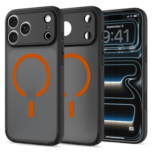 MagSafe-Hülle für Apple iPhone 18 Pro Max / 17 Pro Max, Spigen, Ultra Hybrid, Schwarz Orange Satin ACS12125