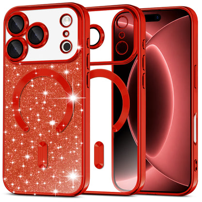 MagSafe-Hülle für Apple iPhone 18 Pro Max / 17 Pro Max, Techsuit, Luxury Glitter, Rot
