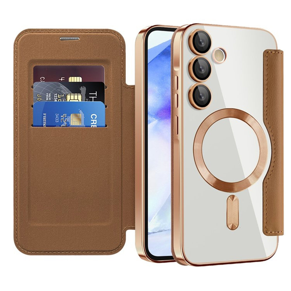 MagSafe Case for Samsung Galaxy A55 5G A556, Techsuit, SmartMag Book, Brown