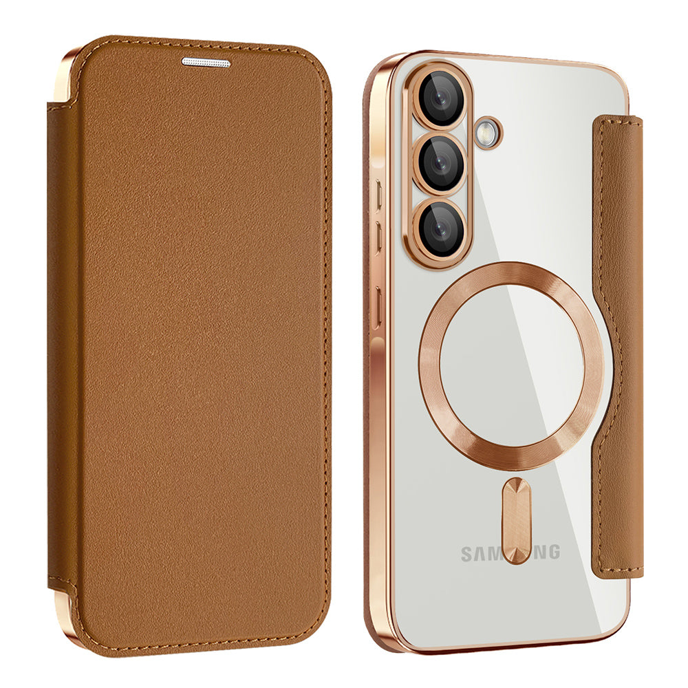 MagSafe Case for Samsung Galaxy A56 A566, Techsuit, SmartMag Book, Brown