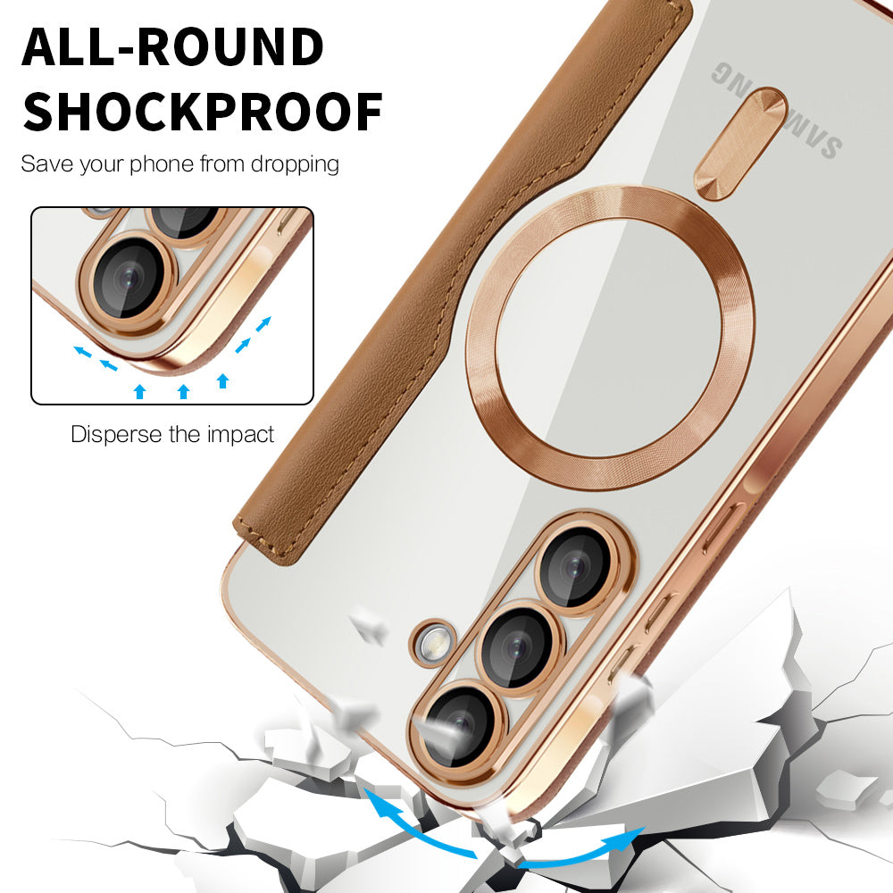 MagSafe Case for Samsung Galaxy A56 A566, Techsuit, SmartMag Book, Brown