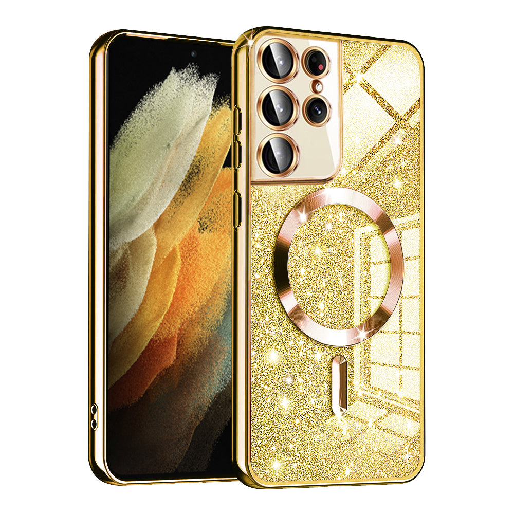 MagSafe-Hülle für Samsung Galaxy S21 Ultra 5G G998, Techsuit, Luxury Glitter, Gold