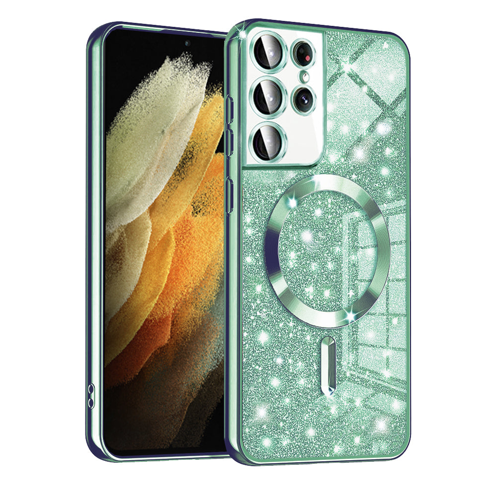 MagSafe-Hülle für Samsung Galaxy S21 Ultra 5G G998, Techsuit, Luxury Glitter, Hellgrün