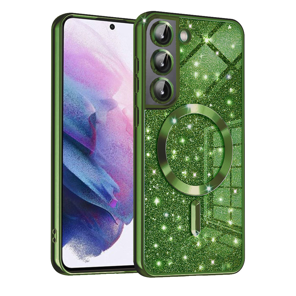 MagSafe Case for Samsung Galaxy S22 5G S901, Techsuit, Luxury Glitter, Dark Green