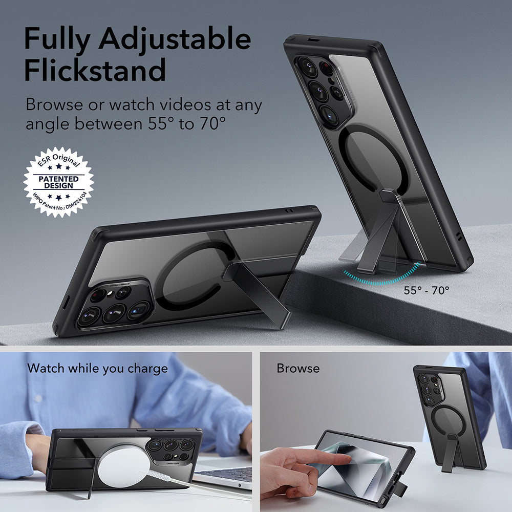 MagSafe Hülle für Samsung Galaxy S24 Ultra S928, ESR, Boost Flickstand, Schwarz Transparent