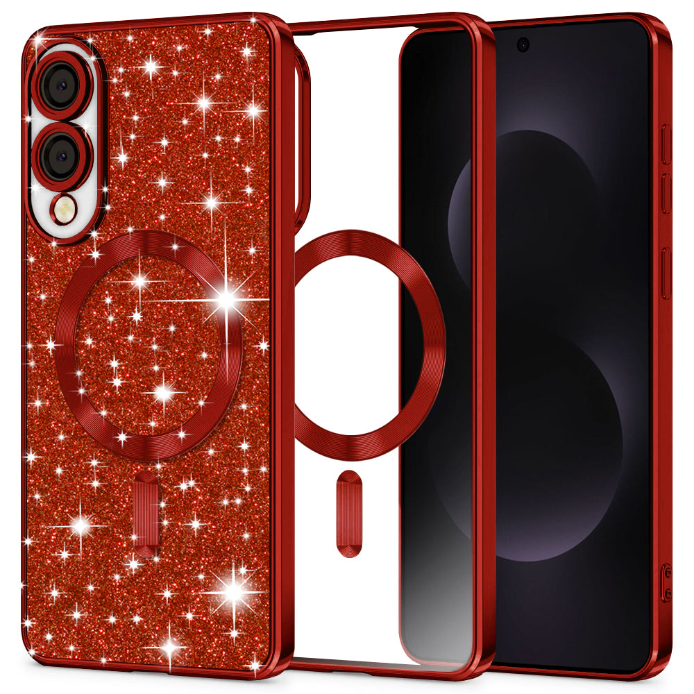 MagSafe-Hülle für Samsung Galaxy S25 Edge S937, Techsuit, Luxury Glitter, Rot