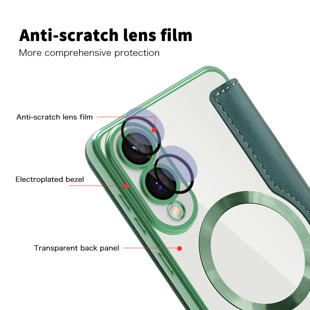 MagSafe Case for Samsung Galaxy S25 Edge S937, Techsuit, SmartMag Book, Green