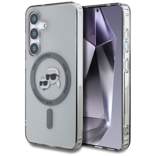 MagSafe Hülle für Samsung Galaxy S25+ S936, Karl Lagerfeld, IML Metal Karl & Choupette's Heads, Schwarz