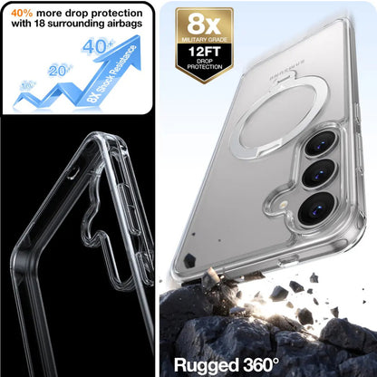 MagSafe Hülle für Samsung Galaxy S25+ S936, Torras, Ostand Spin, Transparent