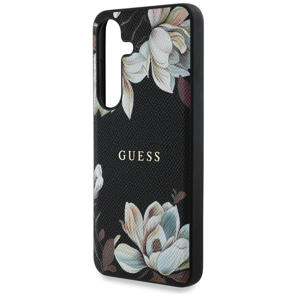 MagSafe Case for Samsung Galaxy S25 S931, Guess, Grained Flowers, Black