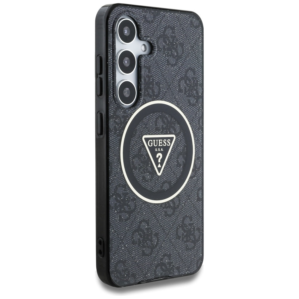 MagSafe Hülle für Samsung Galaxy S25 S931, Guess, IML Glitter 4G Circle Triangle, Schwarz