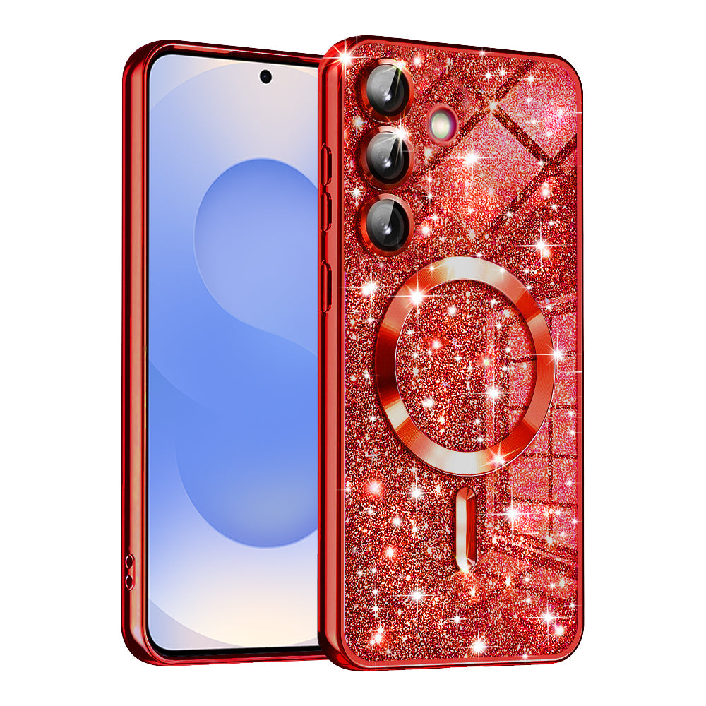 MagSafe Case for Samsung Galaxy S25 S931, Techsuit, Luxury Glitter, Red