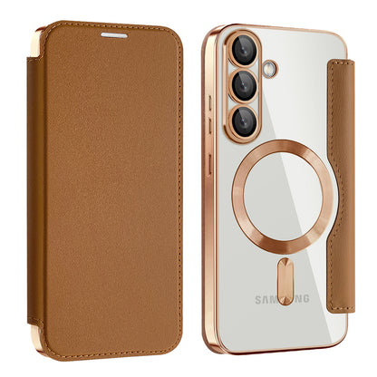 MagSafe Case for Samsung Galaxy S25 S931, Techsuit, SmartMag Book, Brown