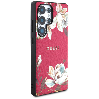 MagSafe Hülle für Samsung Galaxy S25 Ultra S938, Guess, Grained Flowers, Fuchsia
