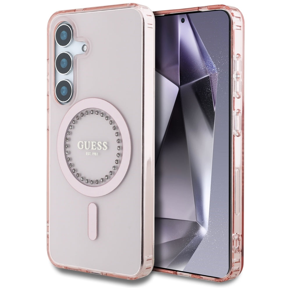 MagSafe Hülle für Samsung Galaxy S25 S931, Guess, IML Rhinestone, Rosa
