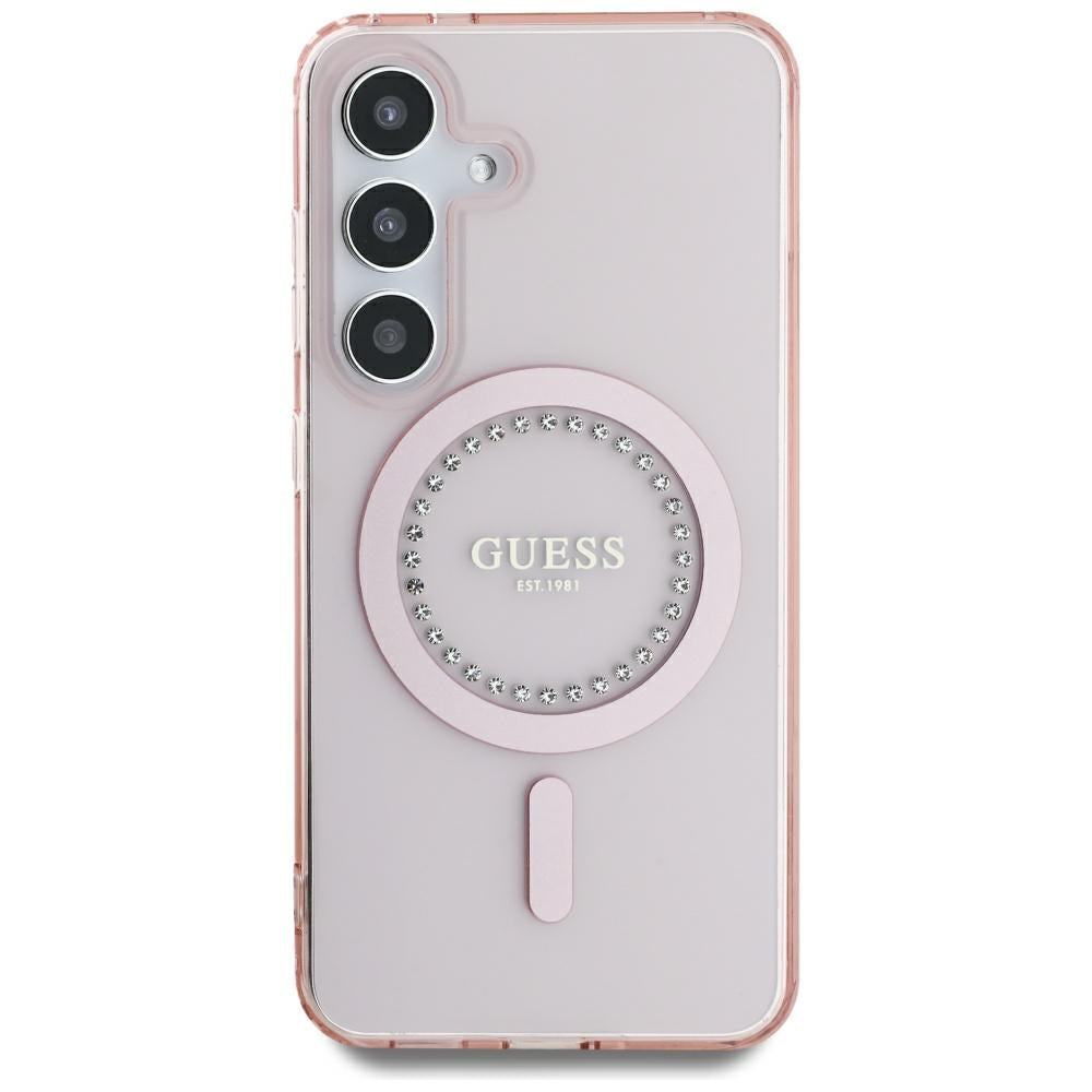 MagSafe Hülle für Samsung Galaxy S25 S931, Guess, IML Rhinestone, Rosa