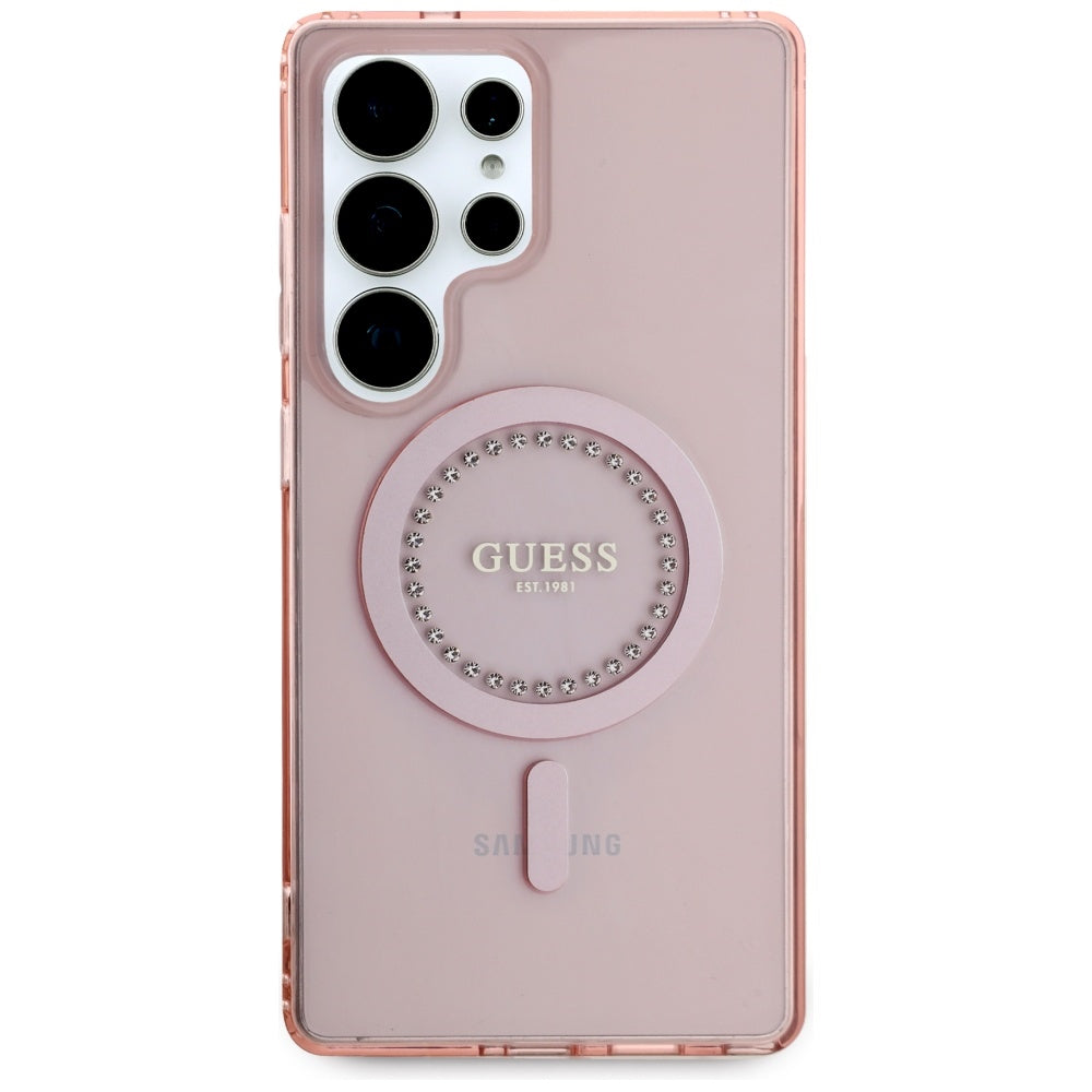 MagSafe Hülle für Samsung Galaxy S25 Ultra S938, Guess, IML Rhinestone, Rosa