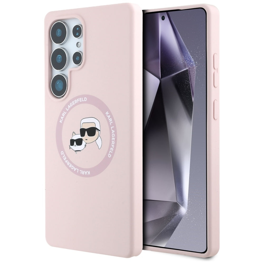 MagSafe Hülle für Samsung Galaxy S25 Ultra S938, Karl Lagerfeld, Silicone Double Heads, Rosa