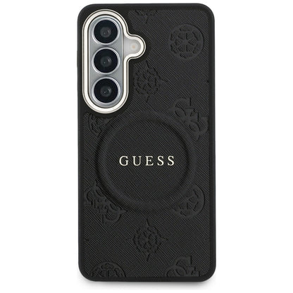 MagSafe Case for Samsung Galaxy S26 Plus S947, GUESS, Saffiano Peony Embossed Ring, Black