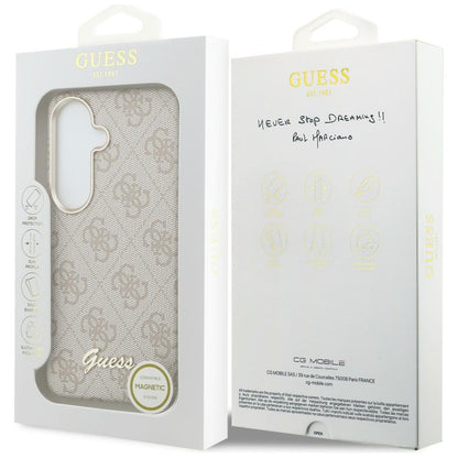 MagSafe Case for Samsung Galaxy S26 S942, Guess, 4G Script Logo, Pink