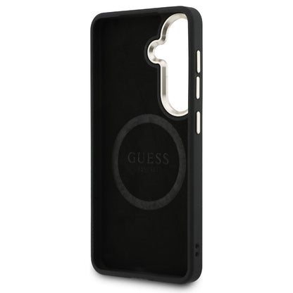 MagSafe Hülle für Samsung Galaxy S26 S942, Guess, Saffiano Peony Embossed Ring, Schwarz