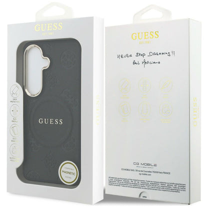 MagSafe Hülle für Samsung Galaxy S26 S942, Guess, Saffiano Peony Embossed Ring, Schwarz