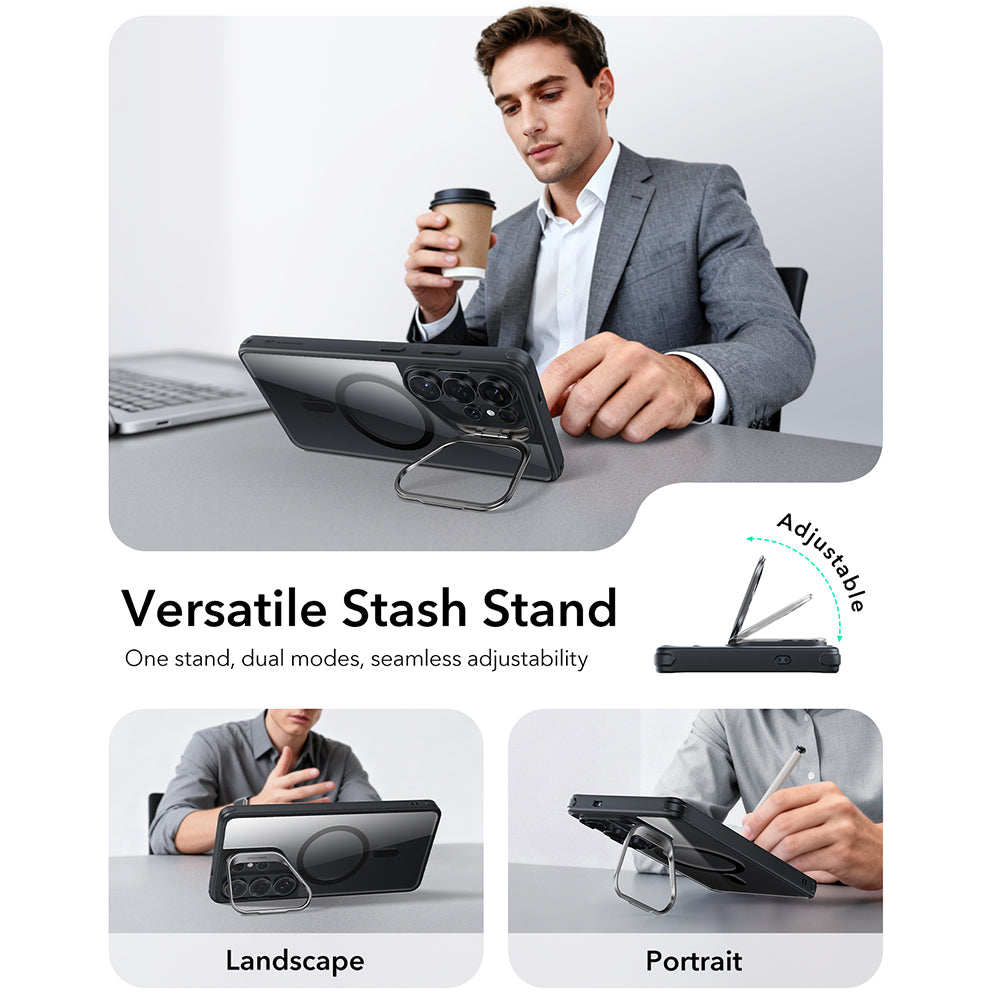 MagSafe Hülle für Samsung Galaxy S26 Ultra, ESR, Classic Hybrid Kickstand, Schwarz Transparent