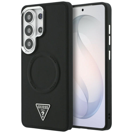 MagSafe Hülle für Samsung Galaxy S26 Ultra S948, Guess, geprägtes Ringdreieck-Logo, Schwarz