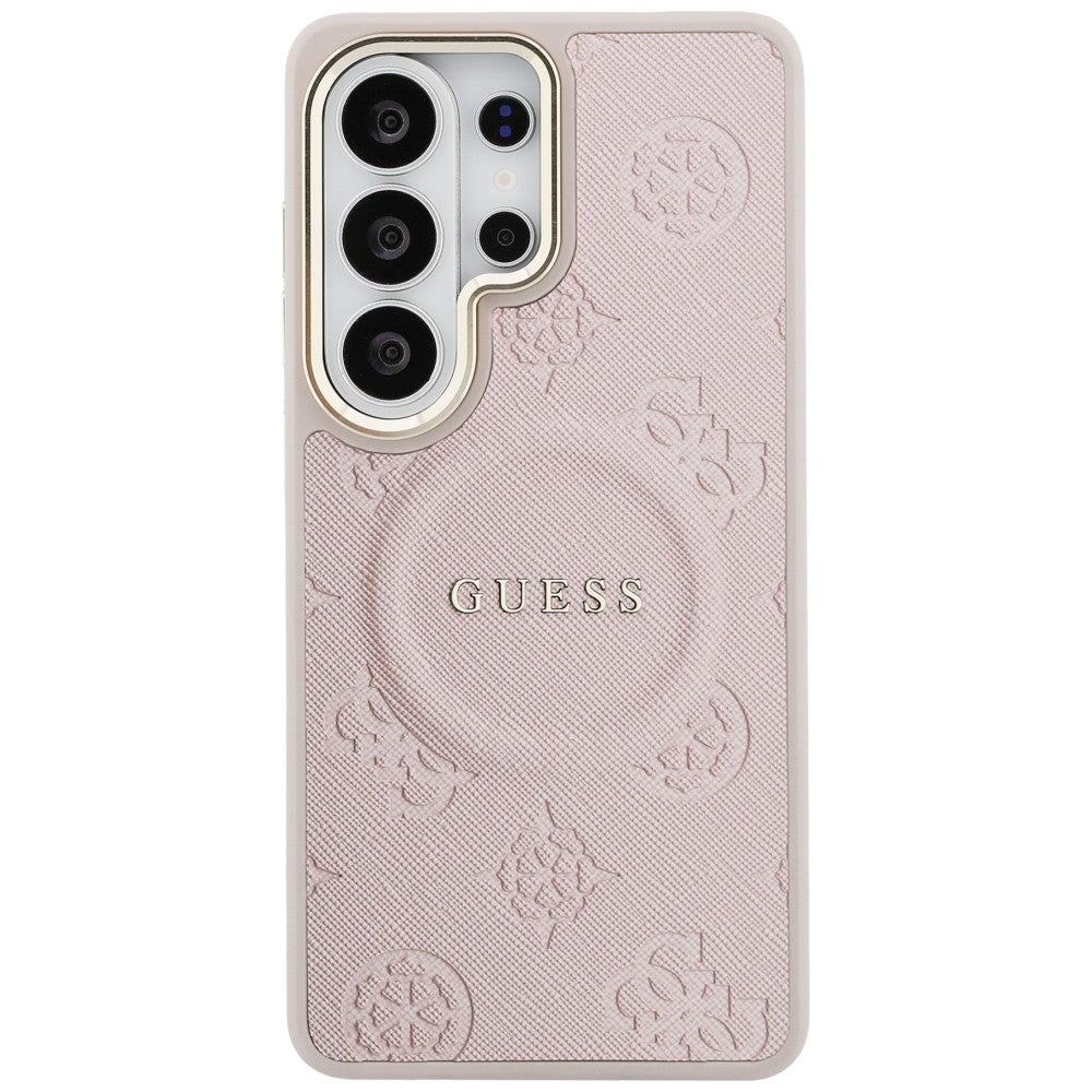 MagSafe-Hülle für Samsung Galaxy S26 Ultra S948, Guess, Saffiano Pfingstrose Prägung Ring, Rosa