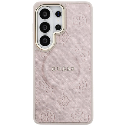 MagSafe-Hülle für Samsung Galaxy S26 Ultra S948, Guess, Saffiano Pfingstrose Prägung Ring, Rosa