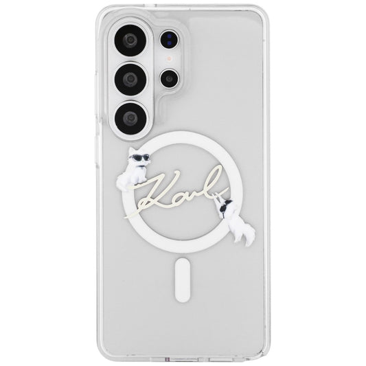 MagSafe Hülle für Samsung Galaxy S26 Ultra S948, Karl Lagerfeld, IML Choupette Karl Script Logo, Weiß.