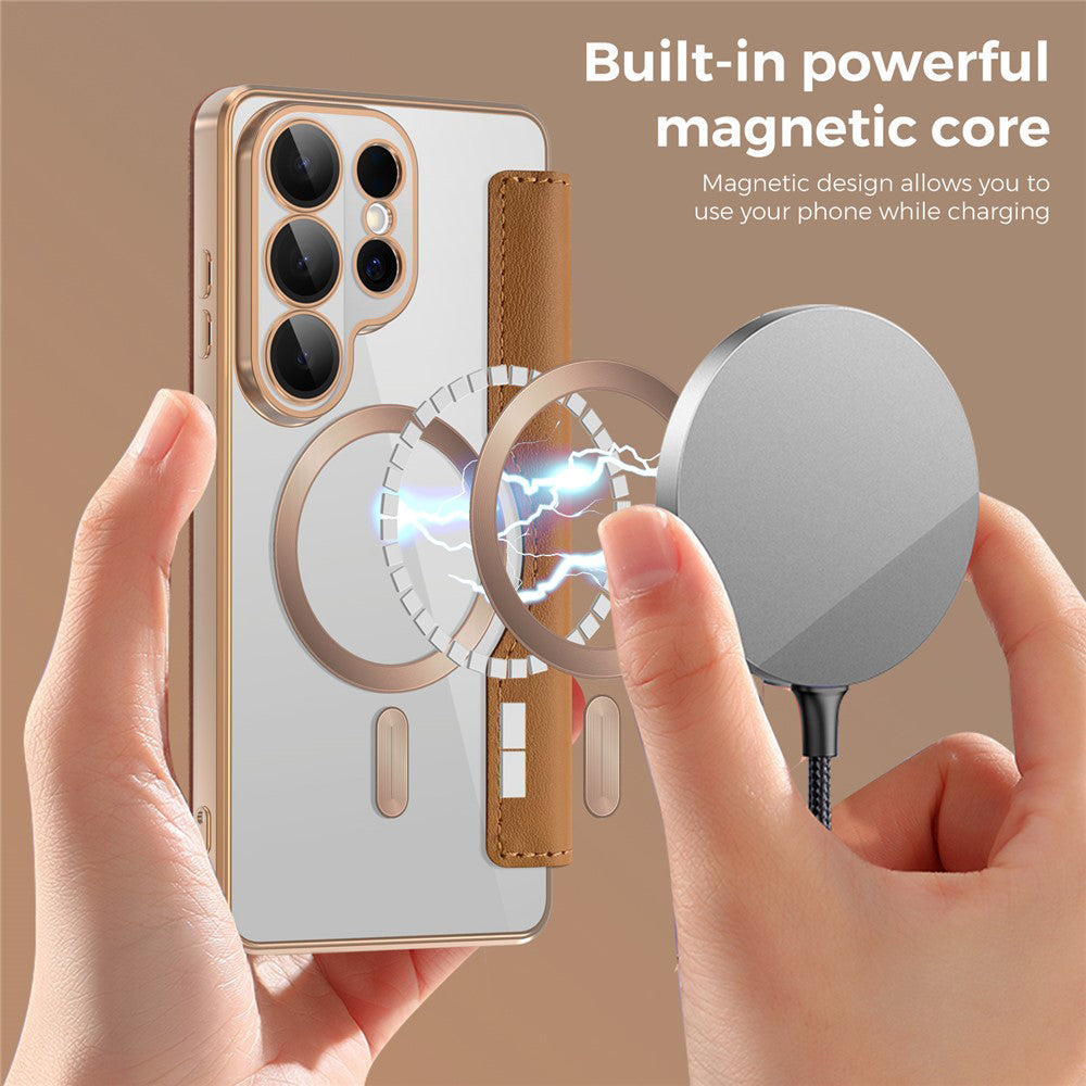 MagSafe Hülle für Samsung Galaxy S26 Ultra, Techsuit, SmartMag Book, Braun