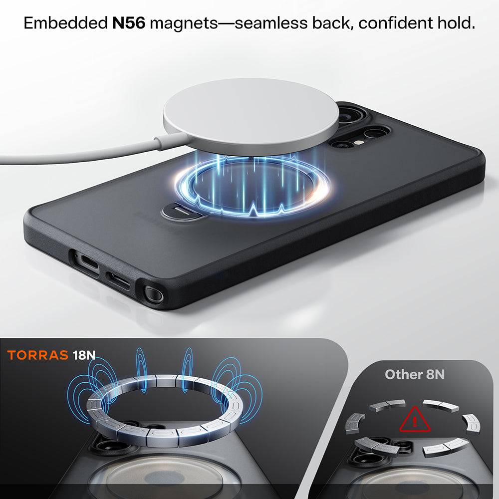 MagSafe Hülle für Samsung Galaxy S26 Ultra, Torras, Ostand Spin, Transparent