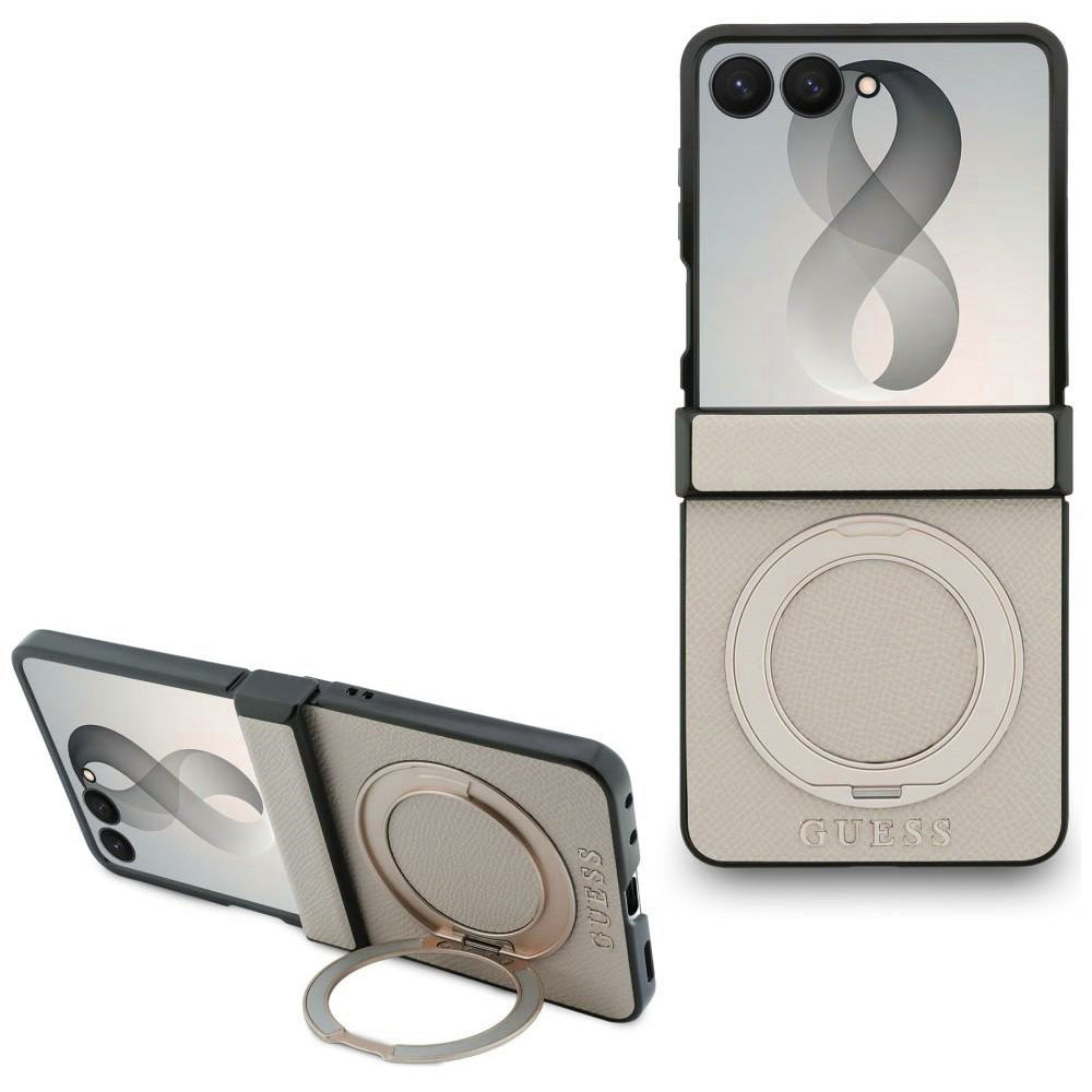 MagSafe-Hülle für Samsung Galaxy Z Flip8 F776, Guess, Ring Stand Grained Classic Logo, Beige