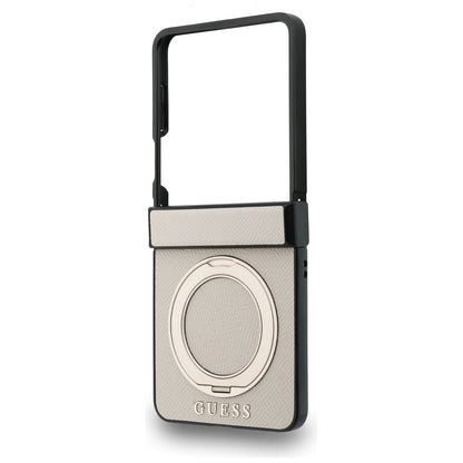 MagSafe-Hülle für Samsung Galaxy Z Flip8 F776, Guess, Ring Stand Grained Classic Logo, Beige