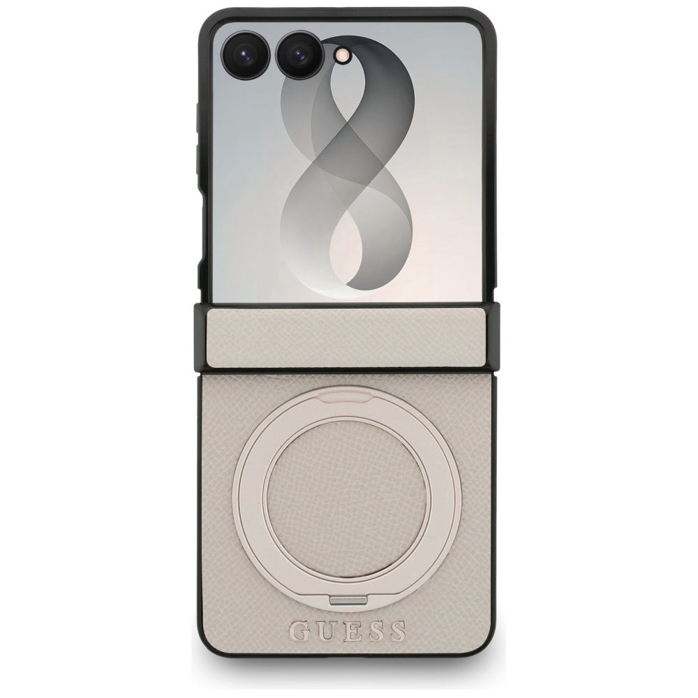 MagSafe-Hülle für Samsung Galaxy Z Flip8 F776, Guess, Ring Stand Grained Classic Logo, Beige