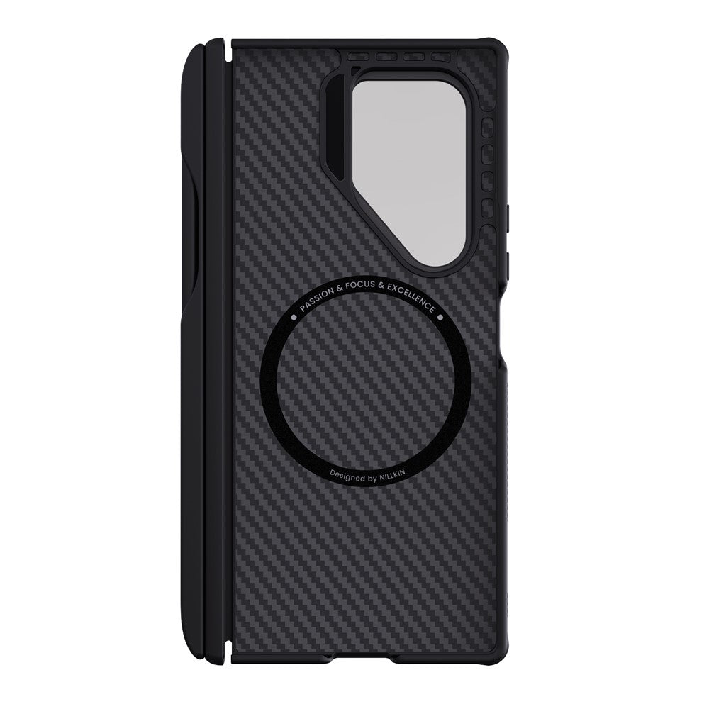 MagSafe-Hülle für Samsung Galaxy Z Fold7 F966, Nillkin, CarboProp mit transparentem schwarzem Objektivschutz und S-Pen-Halter, Schwarz