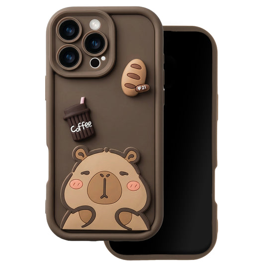 Hülle für Apple iPhone 14, OEM, Ultra Trendy 3D Capybara, Braun