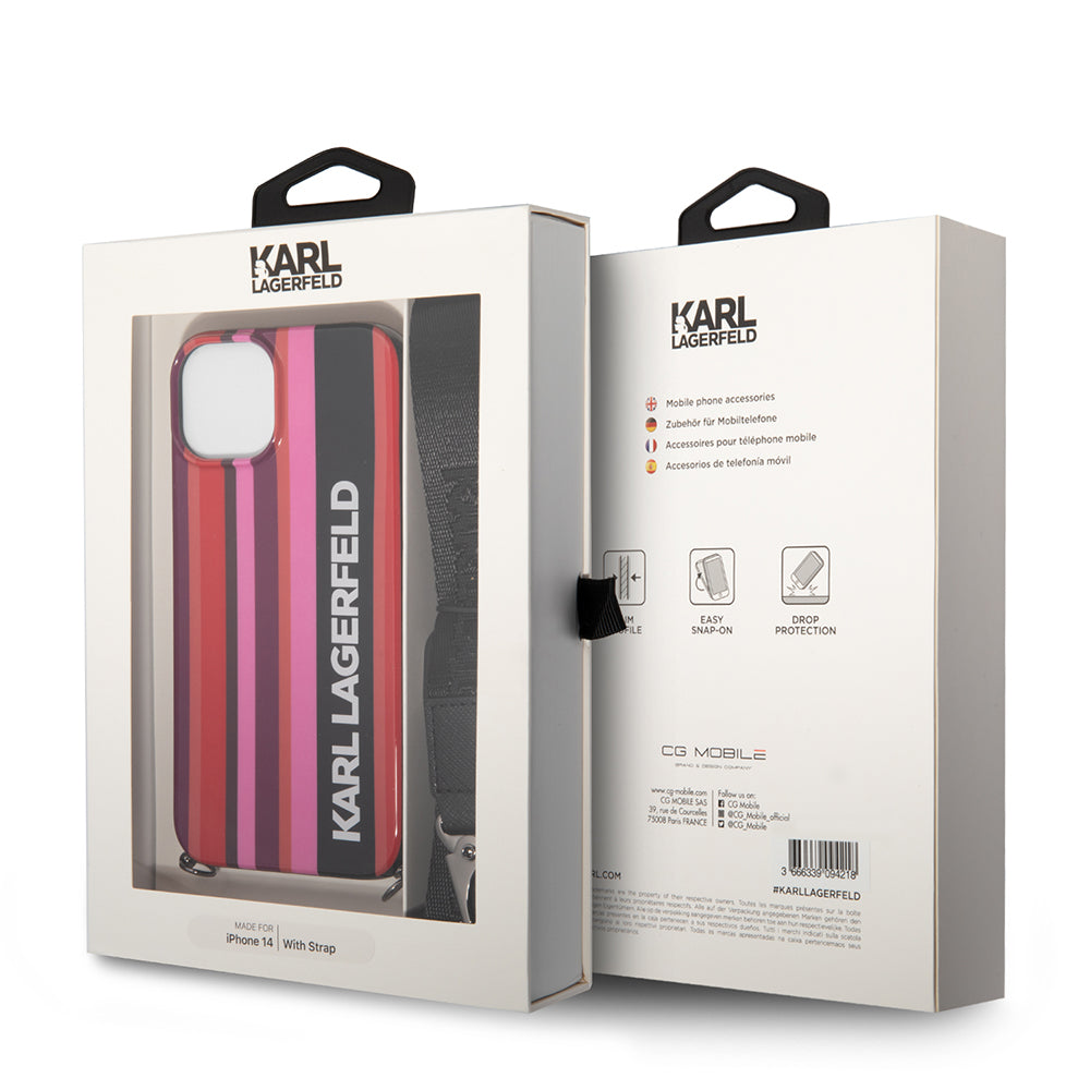 Case for Apple iPhone 14, Karl Lagerfeld, Color Stripes with Strap, Pink
