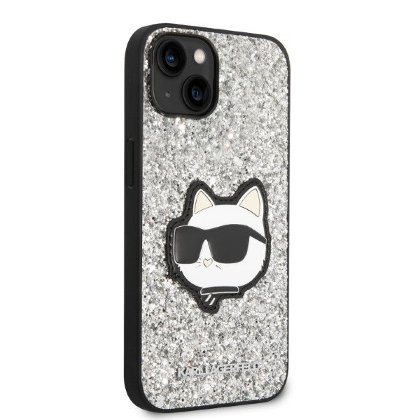 Hülle für Apple iPhone 14, Karl Lagerfeld, Glitter Choupette Patch, Silbern