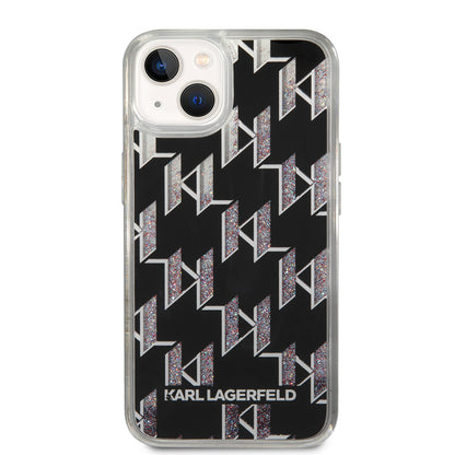 Hülle für Apple iPhone 14, Karl Lagerfeld, Liquid Glitter Monogram, Schwarz