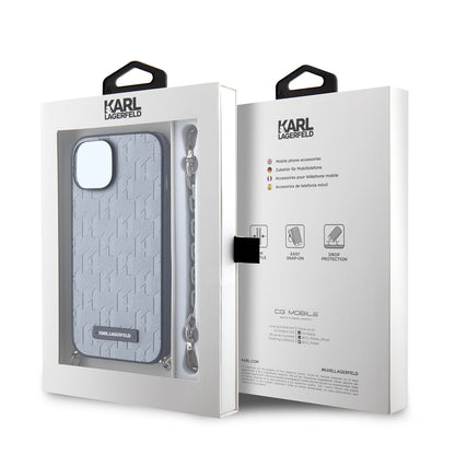 Hülle für Apple iPhone 14, Karl Lagerfeld, Saffiano Monogram Chain, Silbern