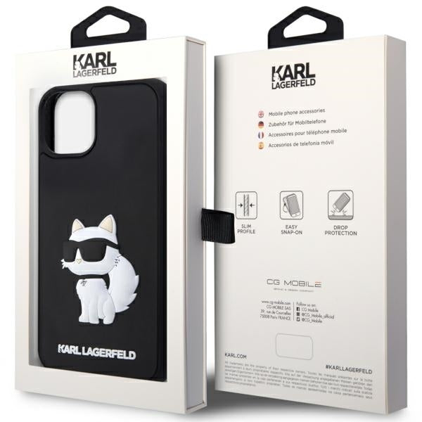 Hülle für Apple iPhone 14 Plus, Karl Lagerfeld, 3D Rubber Choupette, Schwarz