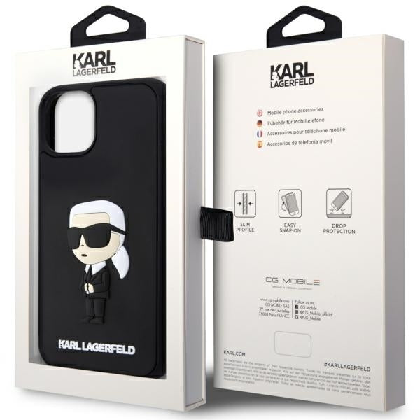 Hülle für Apple iPhone 14 Plus, Karl Lagerfeld, 3D Rubber Ikonik Karl, Schwarz