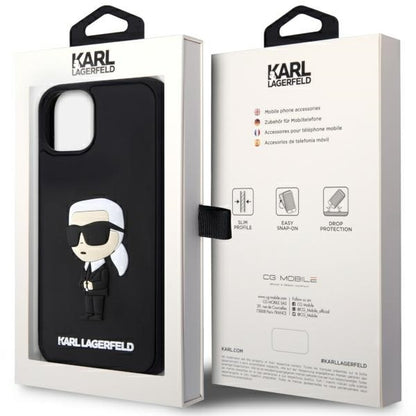 Hülle für Apple iPhone 14 Plus, Karl Lagerfeld, 3D Rubber Ikonik Karl, Schwarz