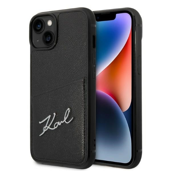 Hülle für Apple iPhone 14 Plus, Karl Lagerfeld, Cardslots Signature Logo, Schwarz