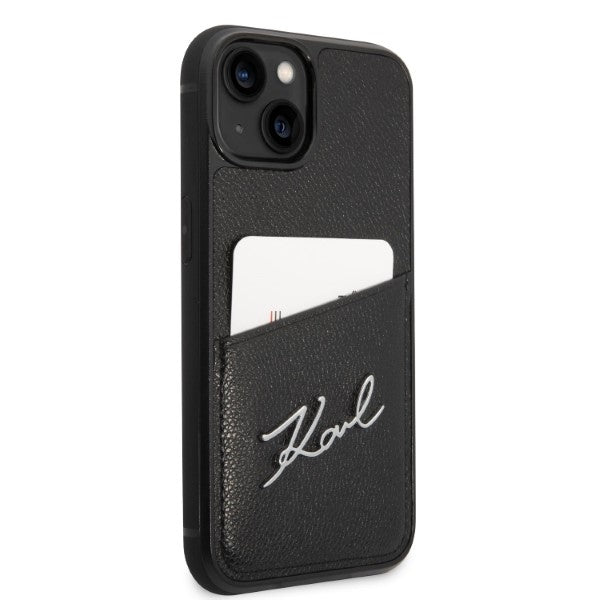 Hülle für Apple iPhone 14 Plus, Karl Lagerfeld, Cardslots Signature Logo, Schwarz