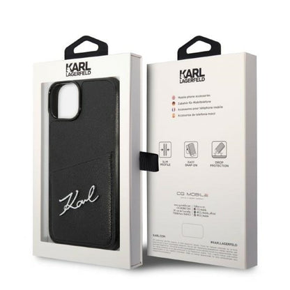 Hülle für Apple iPhone 14 Plus, Karl Lagerfeld, Cardslots Signature Logo, Schwarz