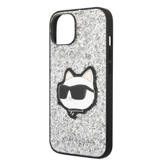 Hülle für Apple iPhone 14 Plus, Karl Lagerfeld, Glitter Choupette Patch, Silbern