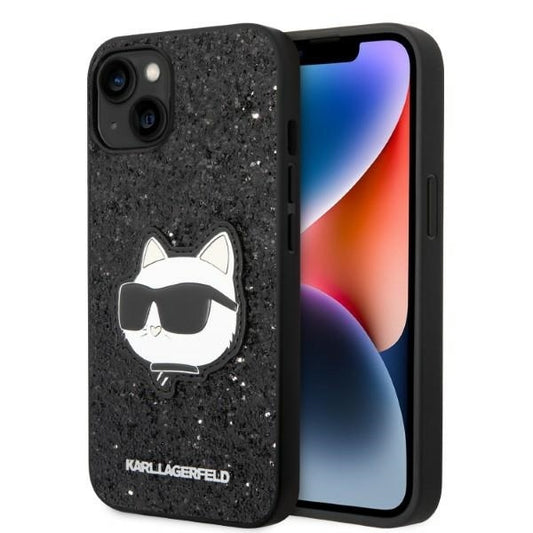 Hülle für Apple iPhone 14 Plus, Karl Lagerfeld, Glitter Choupette Patch, Schwarz